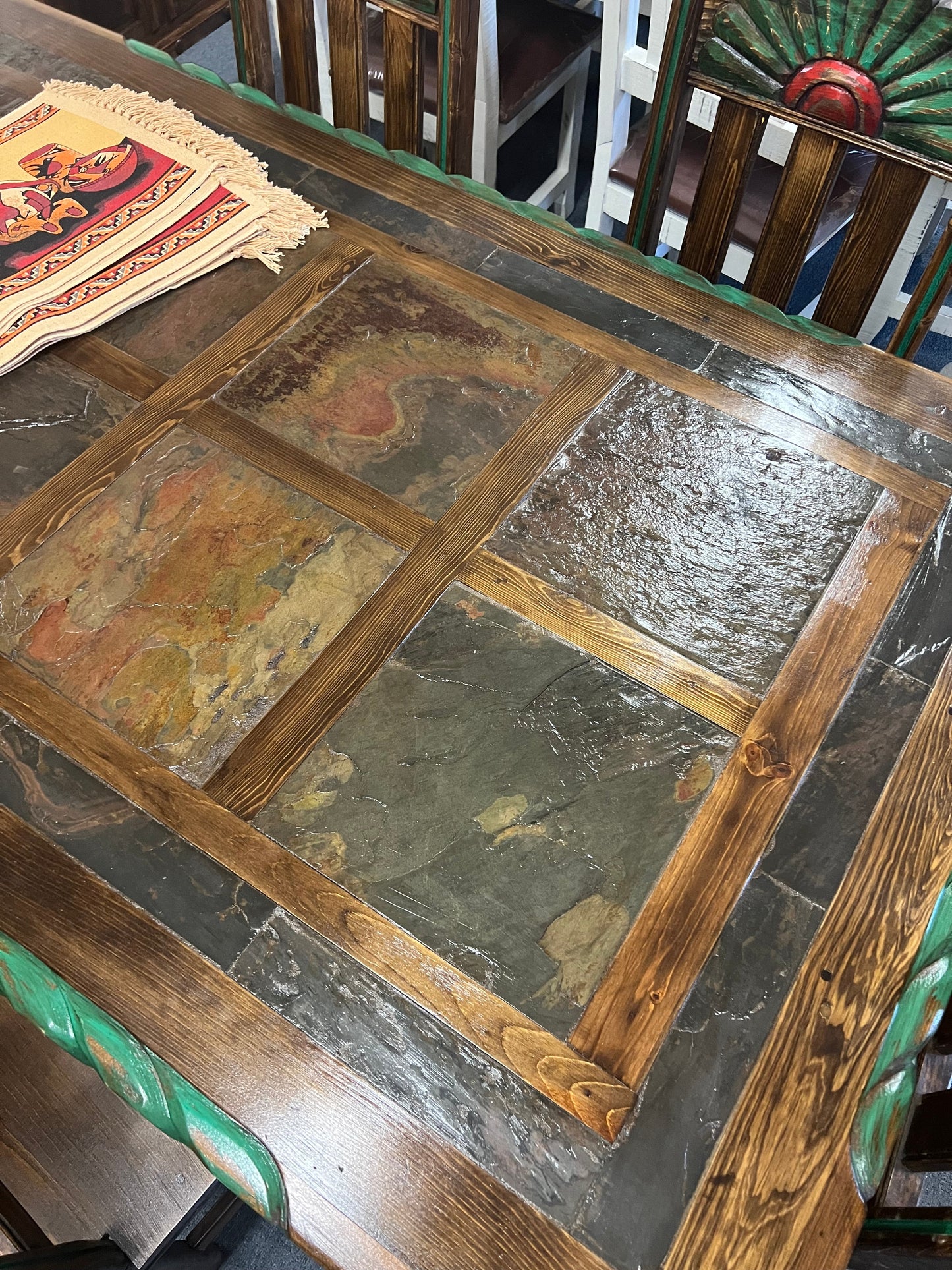 5'x5' Southwest Square Dining Table and 8 Southwest Brown Chair