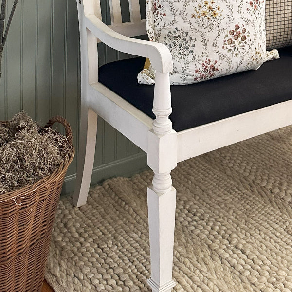 Vintage-Inspired Wooden Bench with Upholstered Seat