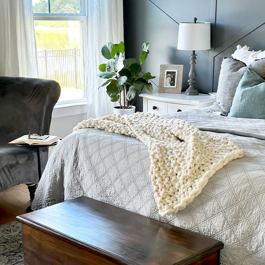 Soft Chunky Knitted Cream Throw Blanket