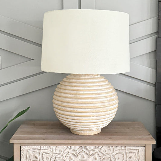 Weathered Cream Round Table Lamp